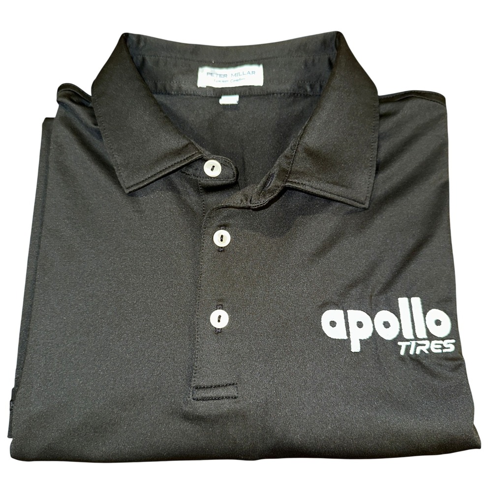 Peter Millar Summer Comfort Polo Shirt Mens Large Black Apollo Tires Golf Tech